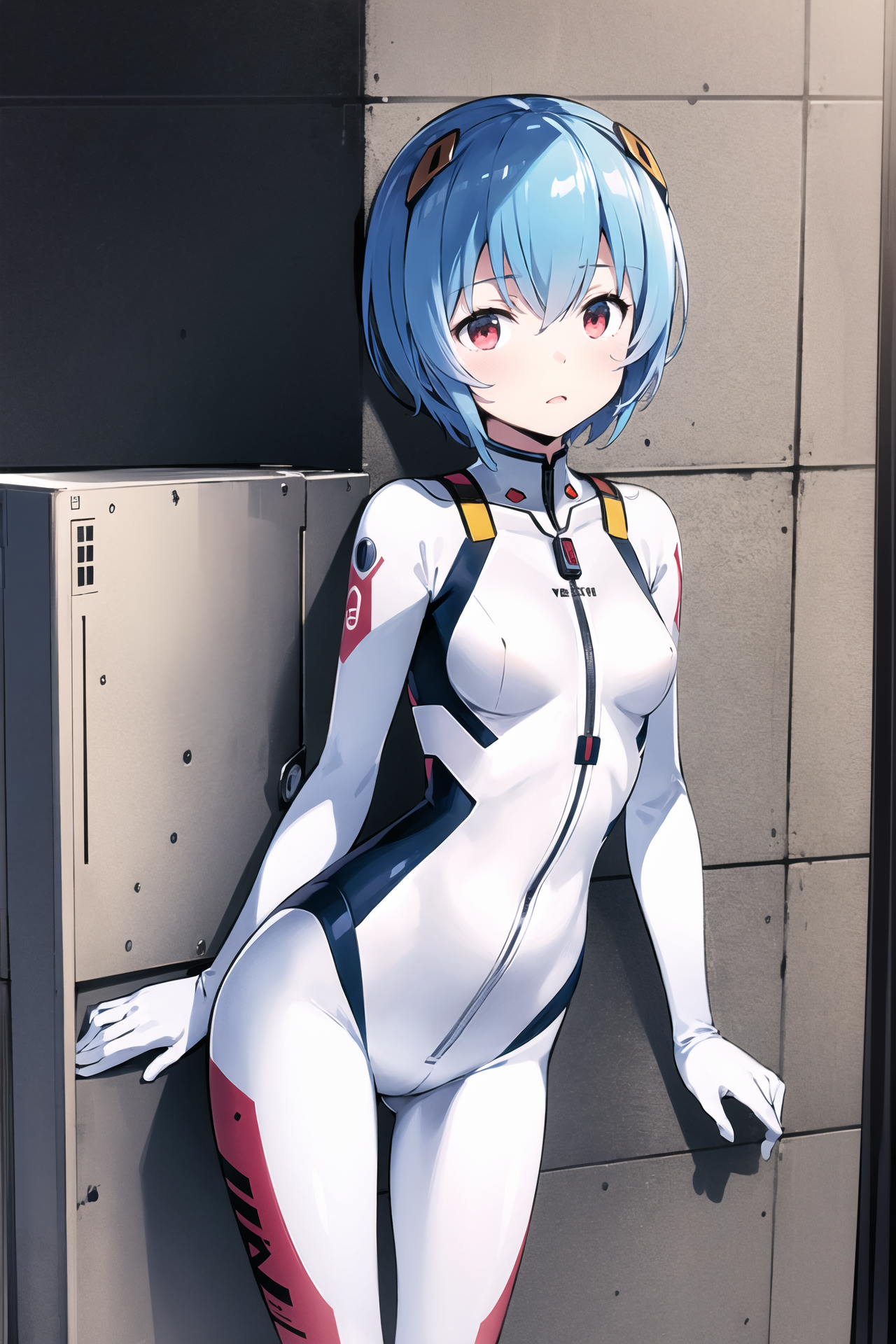 07019-3832149076-1girl, ayanami rei, plugsuit, solo, white bodysuit, red eyes, short hair, bodysuit, blue hair, against wall, interface headset,.png